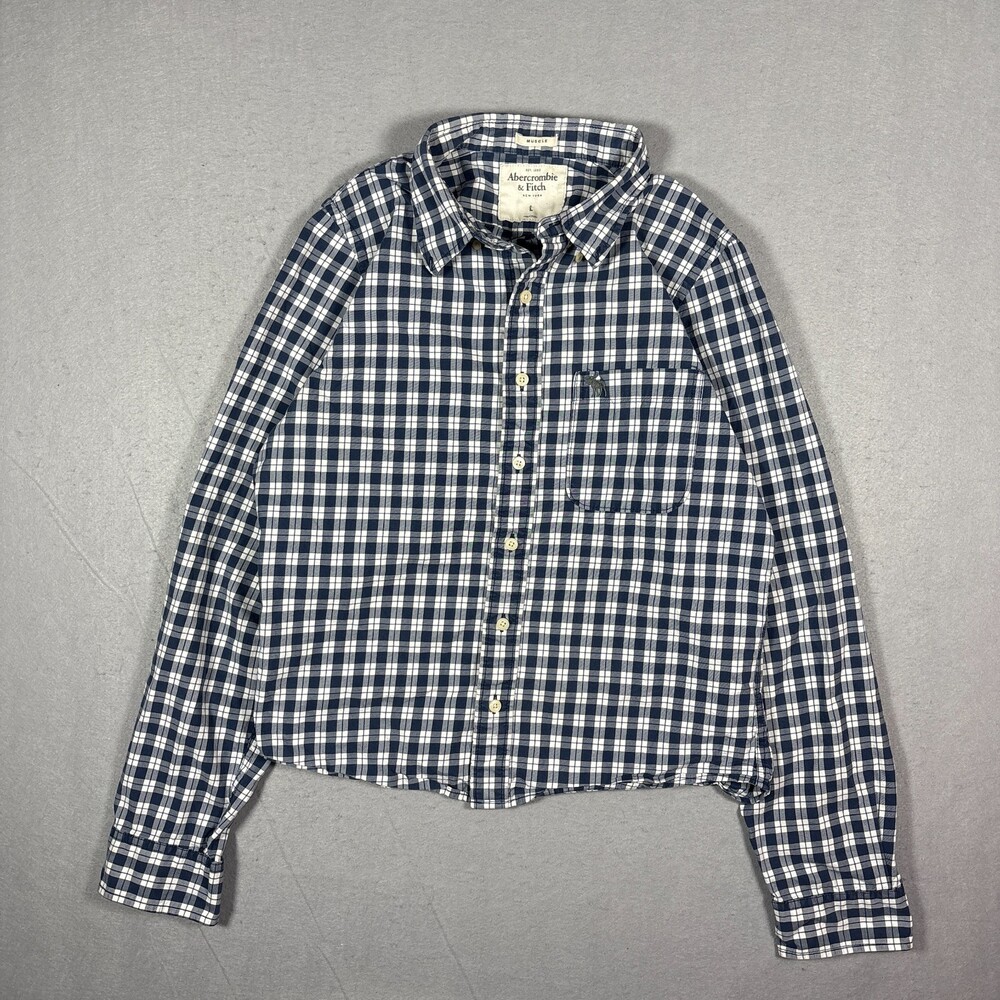 Vintage Abercrombie And Fitch Shirt Mens Large Blue Gingham Muscle Fit Y2K 2000s